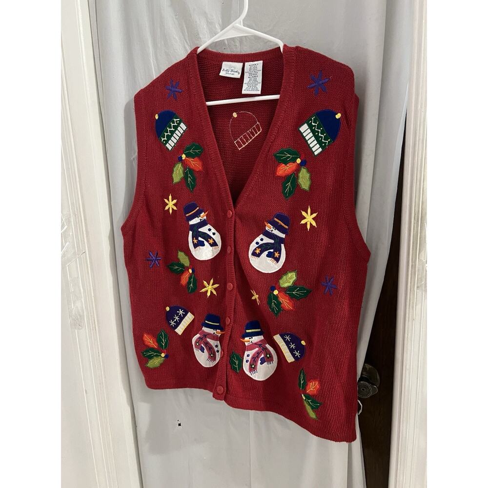 Vintage Bobbie Brooks Snowman Holiday Sweater Vest Christmas Womens Size 18-20W